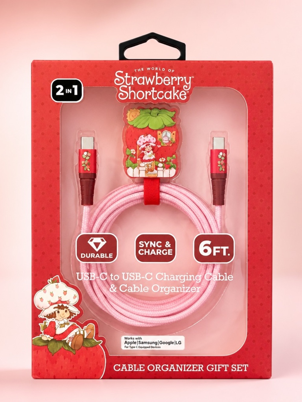 Strawberry Shortcake USB-C to USB-C 6FT Cable & Organizer